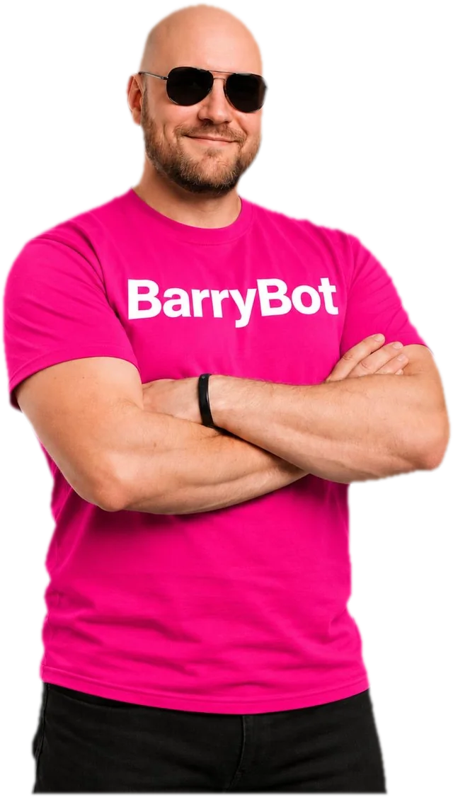 Backdoor Barry, arms folded, aviators on